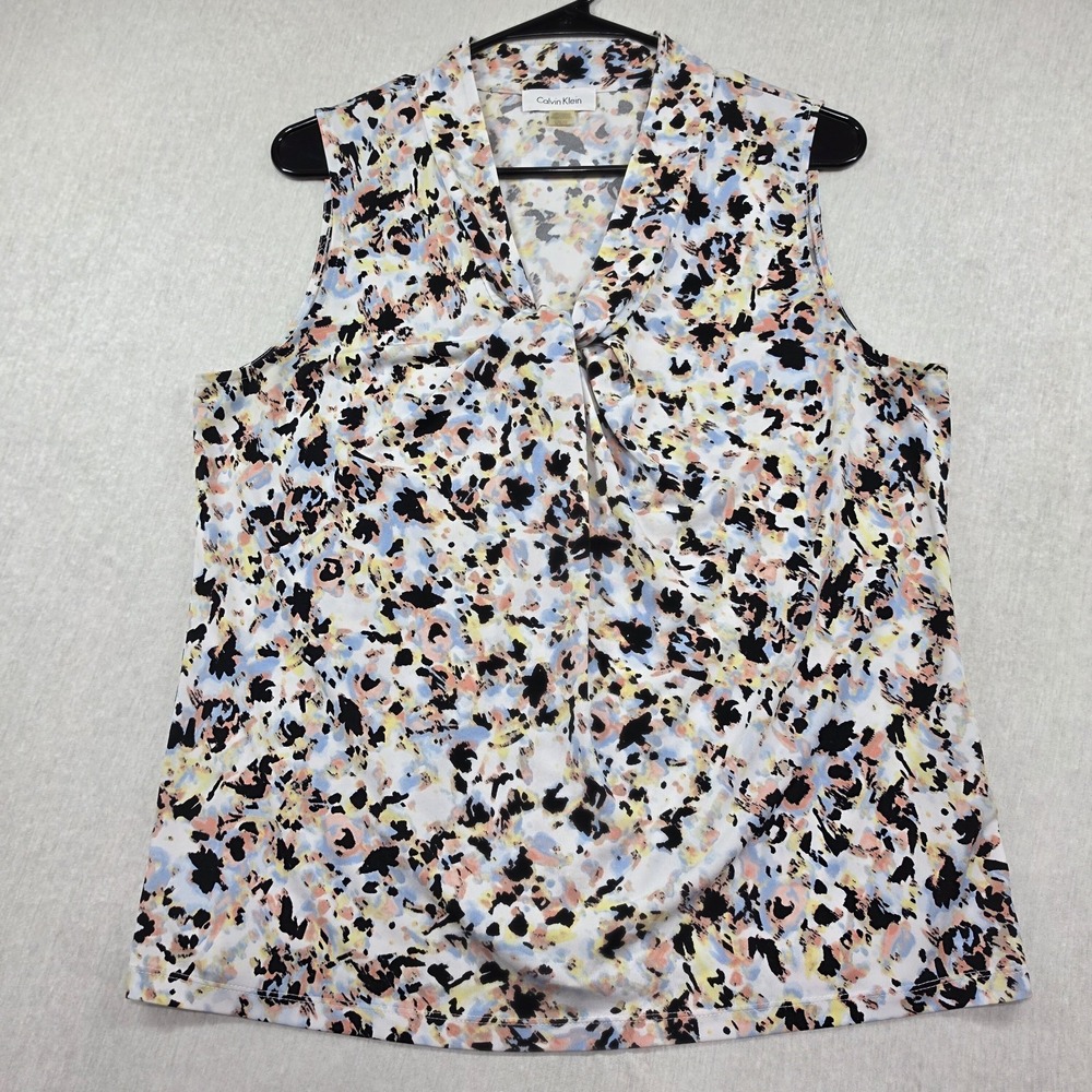 Calvin Klein Abstract Print Sleeveless Drape Neck Top Size Large Career Casual
